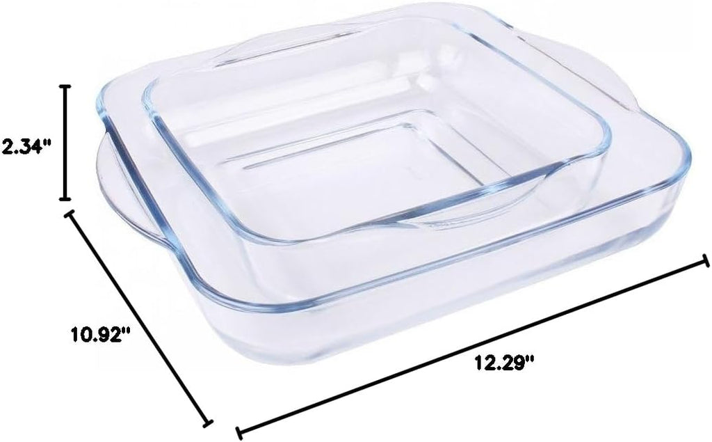 Borcam Baking Dishes Set of 2 - Clear Glass, Perfect for Care & Cooking | 31.5 x 28 x 6 cm