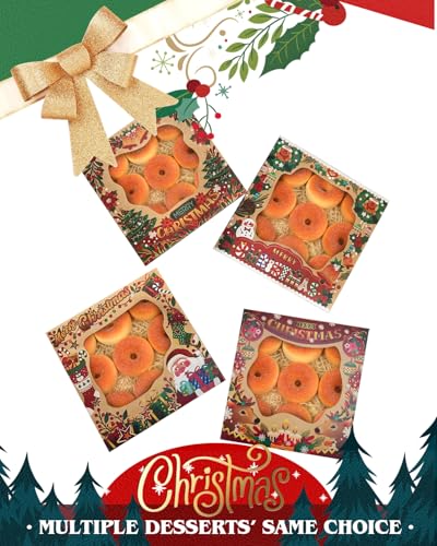 Christmas Kraft Cookie Boxes with Window - 12 Pack, 10x10x2.5 Inch Bakery Gift Boxes - Christmas Gifts