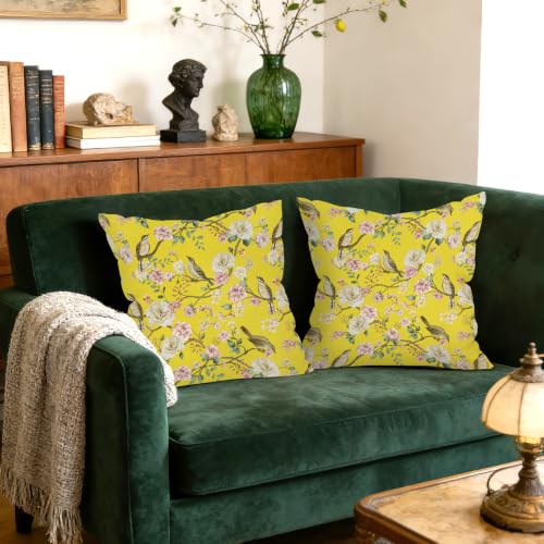 Yellow Chinoiserie Floral Throw Pillow Covers - Set of 2, 18x18