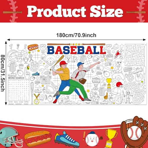 Giant Baseball Coloring Poster for Kids - 70.8 x 31 Inches