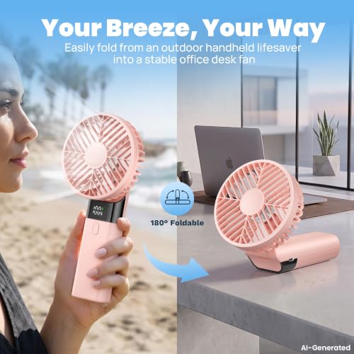HAWANA Rechargeable Handheld Fan - Pink Portable Mini Fan, 10H Runtime