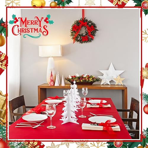 Christmas Disposable Plastic Tablecloths Set - Red Green 30 Pieces