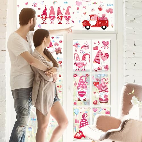 Valentine's Gnome Window Clings - 80PCS Double-Sided Stickers Set