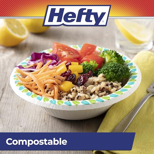 Hefty Compostable Paper Bowls 12oz, 30 Count (Pack of 2) - Soak-Resistant & Microwave Safe