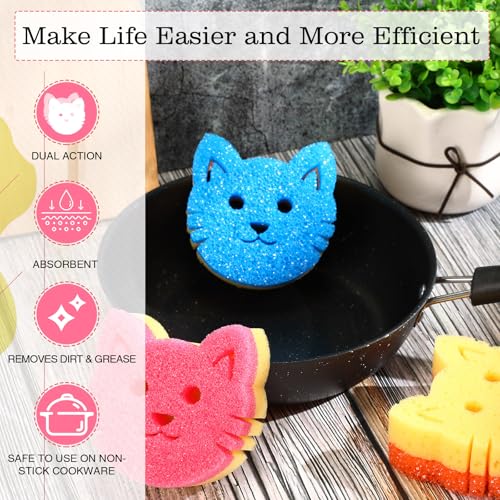 FillTouch Cat Scrub Sponges - 3 Pack, Non-Scratch, Dual-Sided