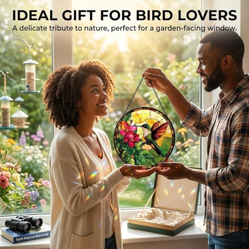 Hummingbird Acrylic Sun Catcher for Indoor Windows - Green and Red, 7.8 Inch