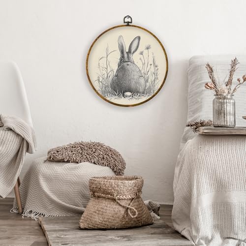 Easter Bunny Round Wall Art - Framed 10x10 Inch Farmhouse Decor