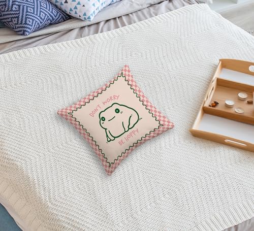 Huester Pink Checkered Frog Throw Pillow Cover, 18x18 Soft Corduroy Case