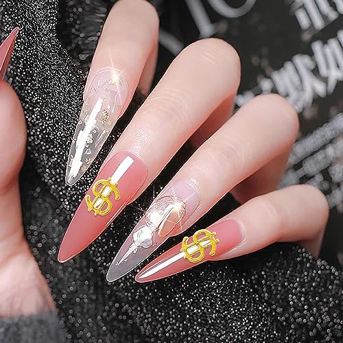 WOKOTO 90pcs 3D Money Sign Nail Charms - Gold, Silver & Rose Gold Alloy