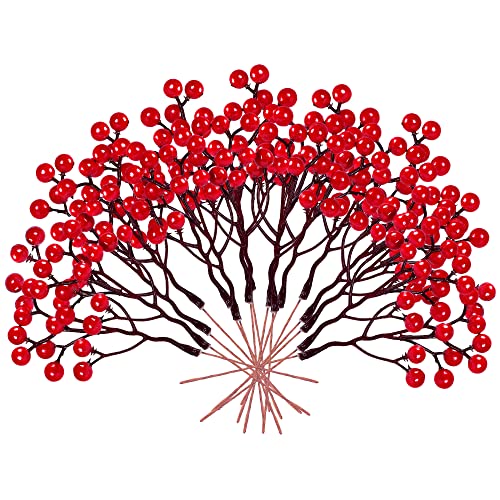 Artificial Red Berry Stems 30 Pack Christmas Holly Branches for Holiday Decorations - Variation: Red