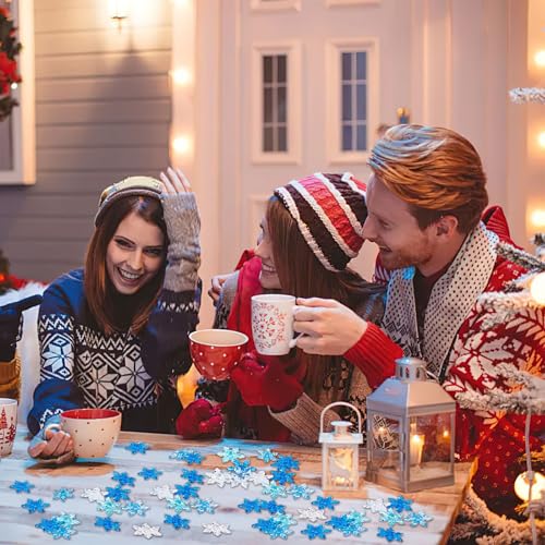 120Pcs Blue White Acrylic Snowflake Ornaments for Winter Decor