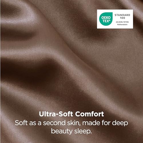 Bedsure Satin Pillowcases Queen Set - Brown, 20" x 30" Silk-Like Covers