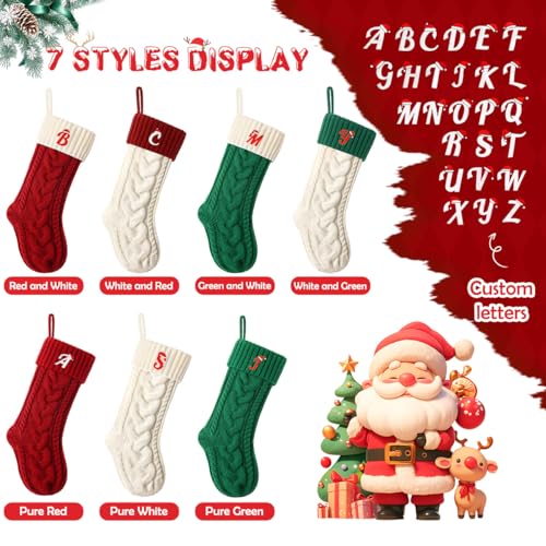 Large 18'' Christmas Stocking with Initial G - White/Red Knit Monogram Stocking