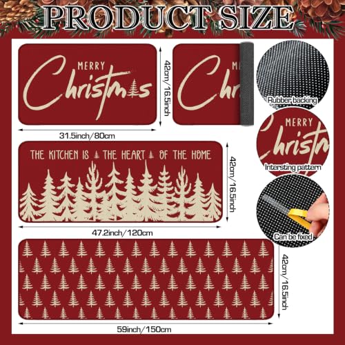 Christmas Tree Kitchen Rugs Set - Pinecone Snowman Snowflake Non Slip Mat, 3 Sizes