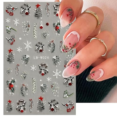 Christmas Nail Stickers 4 Sheets 3D Self-Adhesive Winter Snowflake Xmas Decals