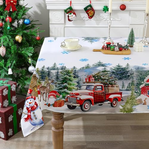 White Christmas Tablecloth 52x70 Inches Water-Resistant Holiday Decor for Rectangle Tables