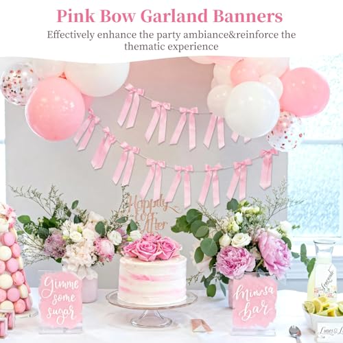 Pink Bow Garland Banners - 3 PCS 6.56FT for Weddings & Showers