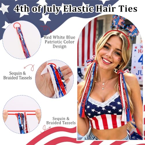 Uintoon 4th of July Patriotic Headband & Sequin Tassel Hair Ties Set