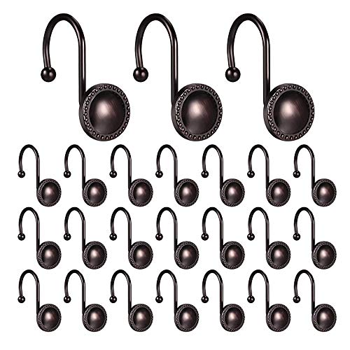 Oil Rubbed Bronze Shower Curtain Hooks - 12 Rustproof Metal Rings