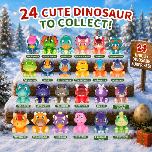 Green Dinosaur Advent Calendar 2026 - 24 Days of Squishy Toy Surprises