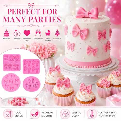 4 Pack Silicone Bow Molds for Cake Decorating and Candy Making