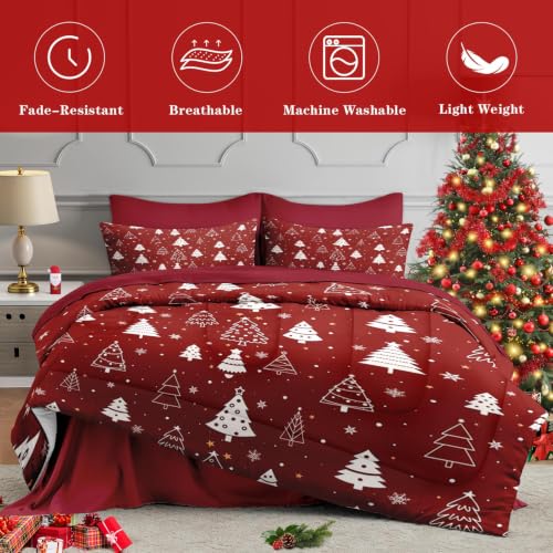 WeCozy King Christmas Tree Comforter Set with Sheets - Red Bedding, 7 Piece