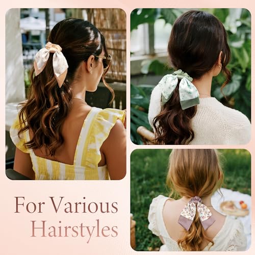 Satin Bow Scrunchies 4-Pack Elastic Hair Ribbons for Women