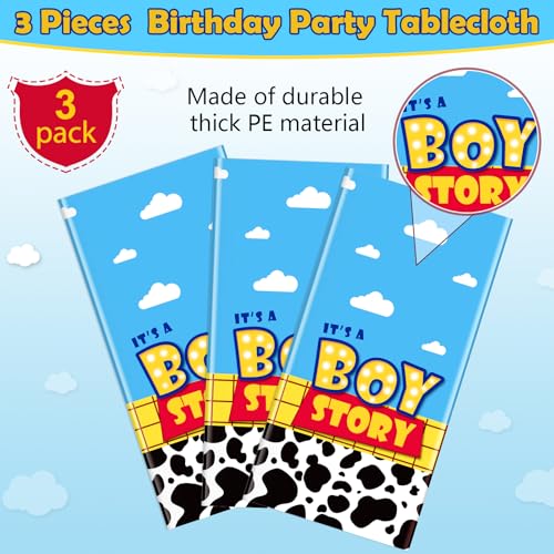 3 Pack Baby Shower Tablecloths - Blue Sky & Cow Print, 54x108