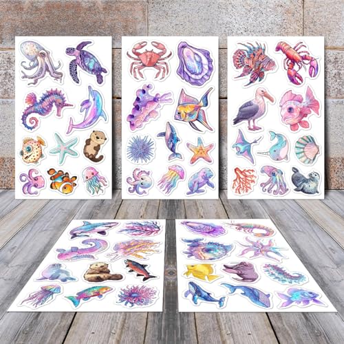 50 Pcs Cute Ocean Animal Stickers - Waterproof Vinyl Decals