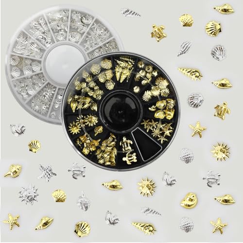 Ocean Nail Art Charms 3D Beach Seashell Starfish Alloy Jewelry Gold & Silver 2 Boxes
