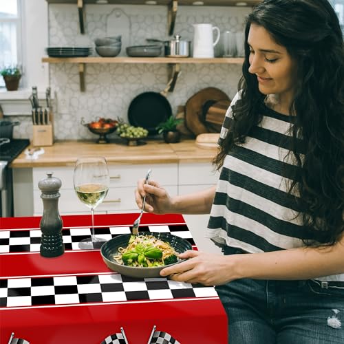 Checkered Race Car Tablecloths - 3 Pack, 54"x108" Disposable