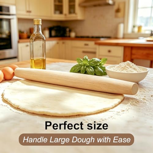 17-Inch French Beech Wood Rolling Pin for Baking & Pastry Dough