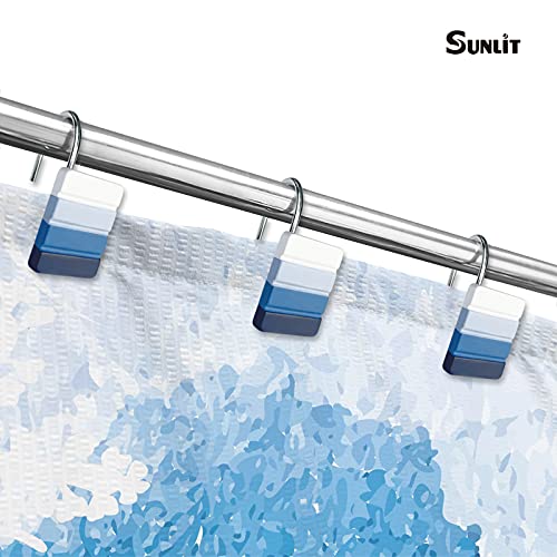 Ombre Blue Shower Curtain Hooks - 12 Pack Resin Rings for Bathroom