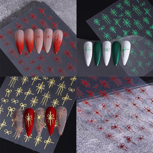 Christmas Nail Art Stickers 6Pcs Self-Adhesive Bow Decals
