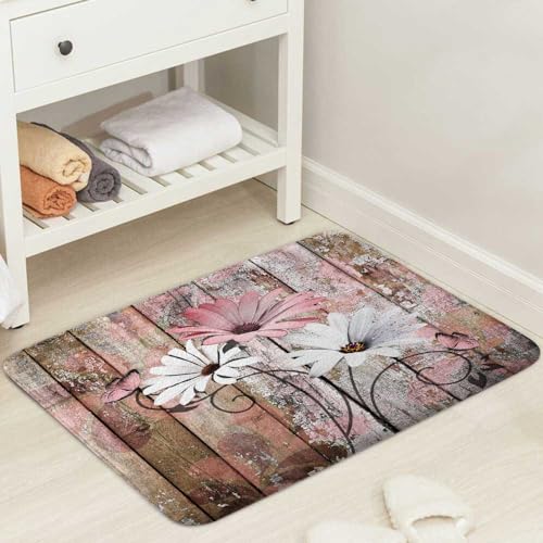 Daisy Floral Bath Mat - Non-Slip Soft Flannel Doormat 17x29