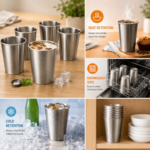 HAMIZHONGTAI 10oz Stainless Steel Cups - 5 Pack Reusable Metal Tumblers