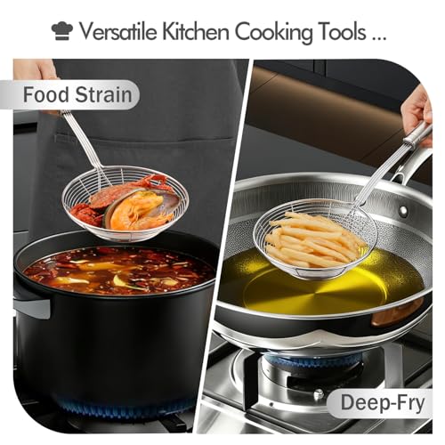 Dehov 5.3 Inch Spider Strainer with Mesh — Heavy Duty Slotted Skimmer for Cooking & Frying