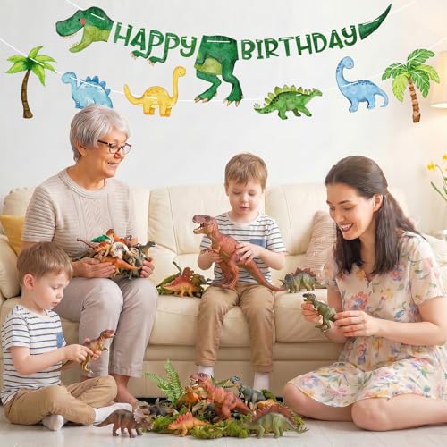 Litmitfu Dinosaur Birthday Banner - DIY Jungle Animal Garland for Dinosaur Themed Party