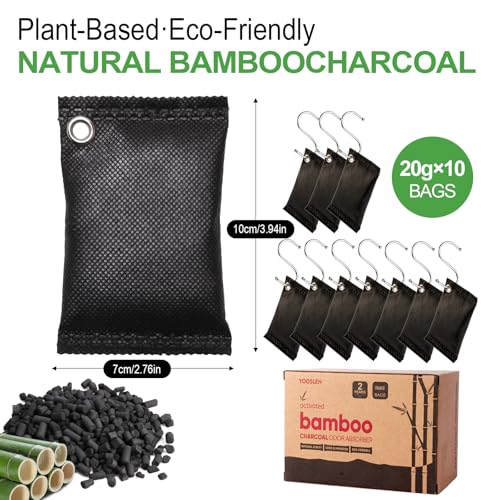 YOOSLEN Activated Charcoal Shoe Odor Eliminator 10 Pack (20g) - Natural Bamboo Charcoal Air Purifying Bags for Sneakers