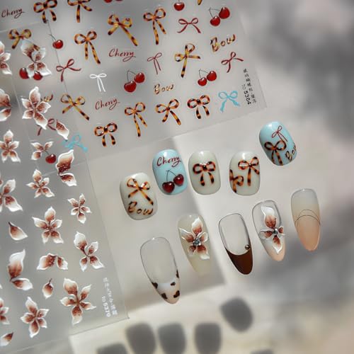 5D Embossed Retro Bow Nail Art Stickers Self-Adhesive Winter Decals