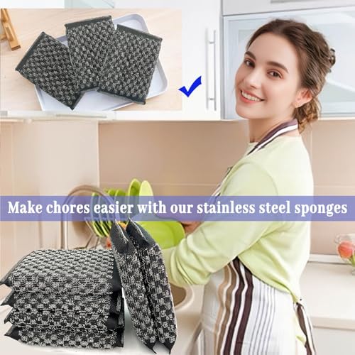 EdgeVue Heavy-Duty Steel Wool Scrubber Sponge - Non-Scratch Kitchen Pad, Black