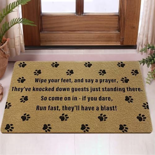 Funny Dog Coir Door Mat - Non-Slip Outdoor Welcome Mat 17x30 Inch