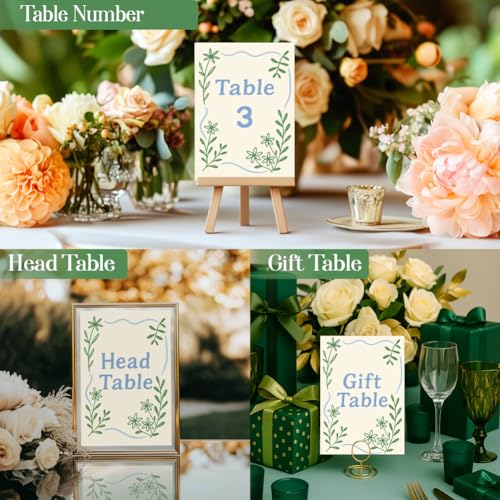 Wedding Table Numbers Cards Set - 32 Double-Sided 1-30 with Leaf Design