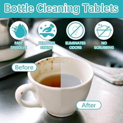 40 Pcs Water Bottle Cleaning Tablets ? Bottle Washer Tablets,Chlorine-Free and Odorless Cup Cleaner Perfect For Thermos,Tumblers,Hydration Bladders,Coffee Mug, Stainless,Glass Container