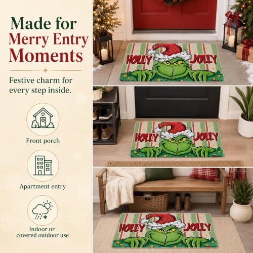 Pycat Holly Jolly Christmas Doormat - Red 17x29in Funny Santa Character