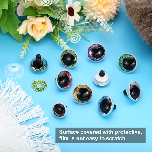 PATIKIL 14mm Flash Safety Eyes - 24 Pcs Colorful Plastic Doll Eyes for Crochet and Craft Making