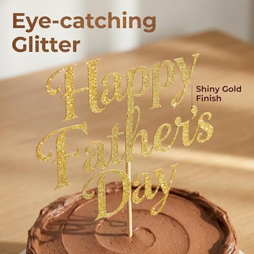 Happy Father's Day Cake Topper - Gold Glitter Decoration