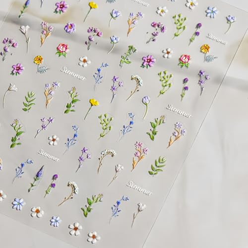 5D Embossed Flower Nail Stickers Self-Adhesive Floral Decals