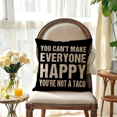 Funny Taco Quote Pillow Cover - 18x18 Inch Black Cushion for Humor