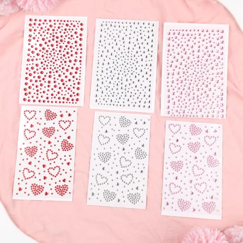 Face Gems & Hair Rhinestone Stickers - 6 Sheets Self-Adhesive Festival Jewels